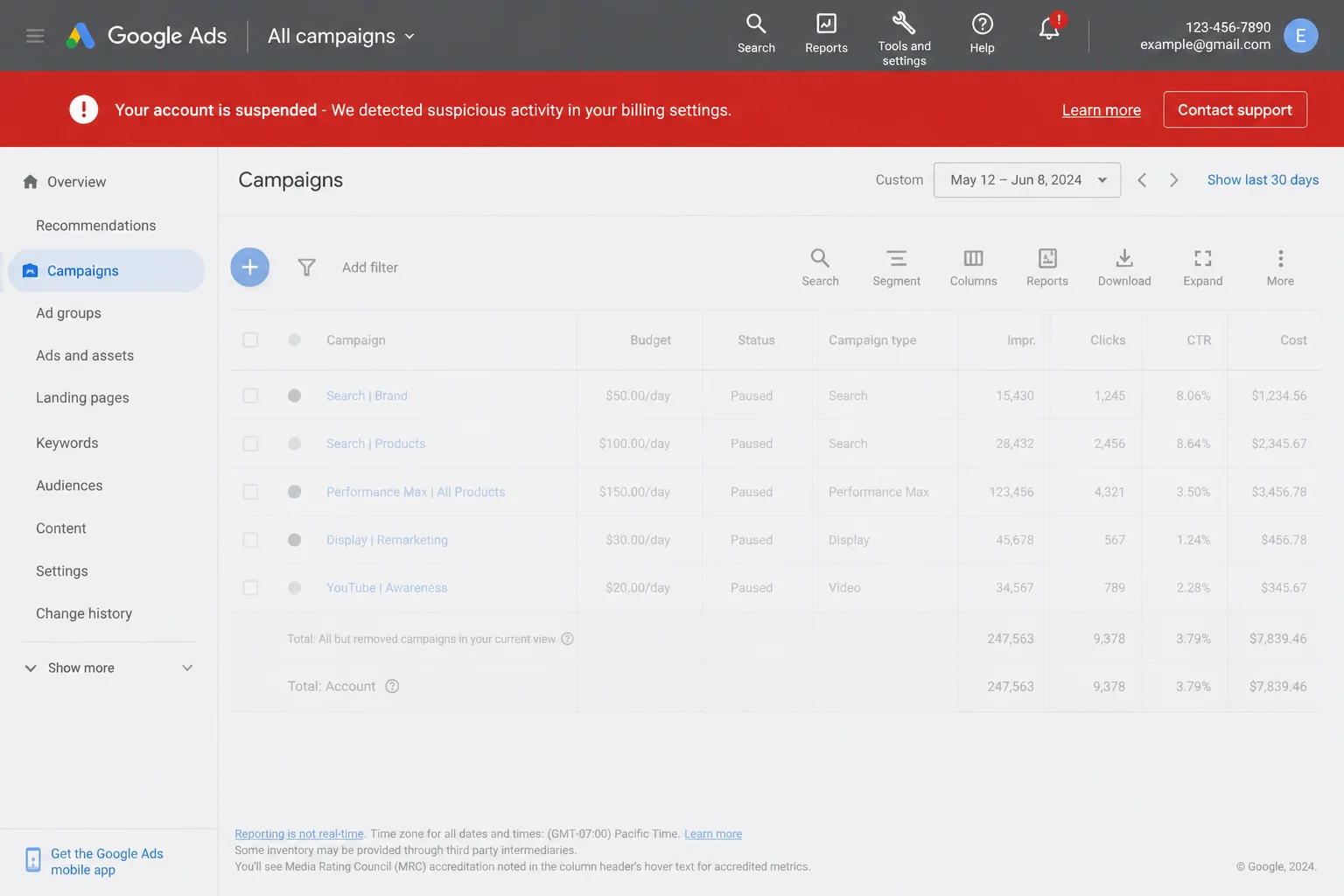 Google Ad Account Suspended